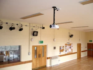 Ceiling mounted computer projector and stage lighting